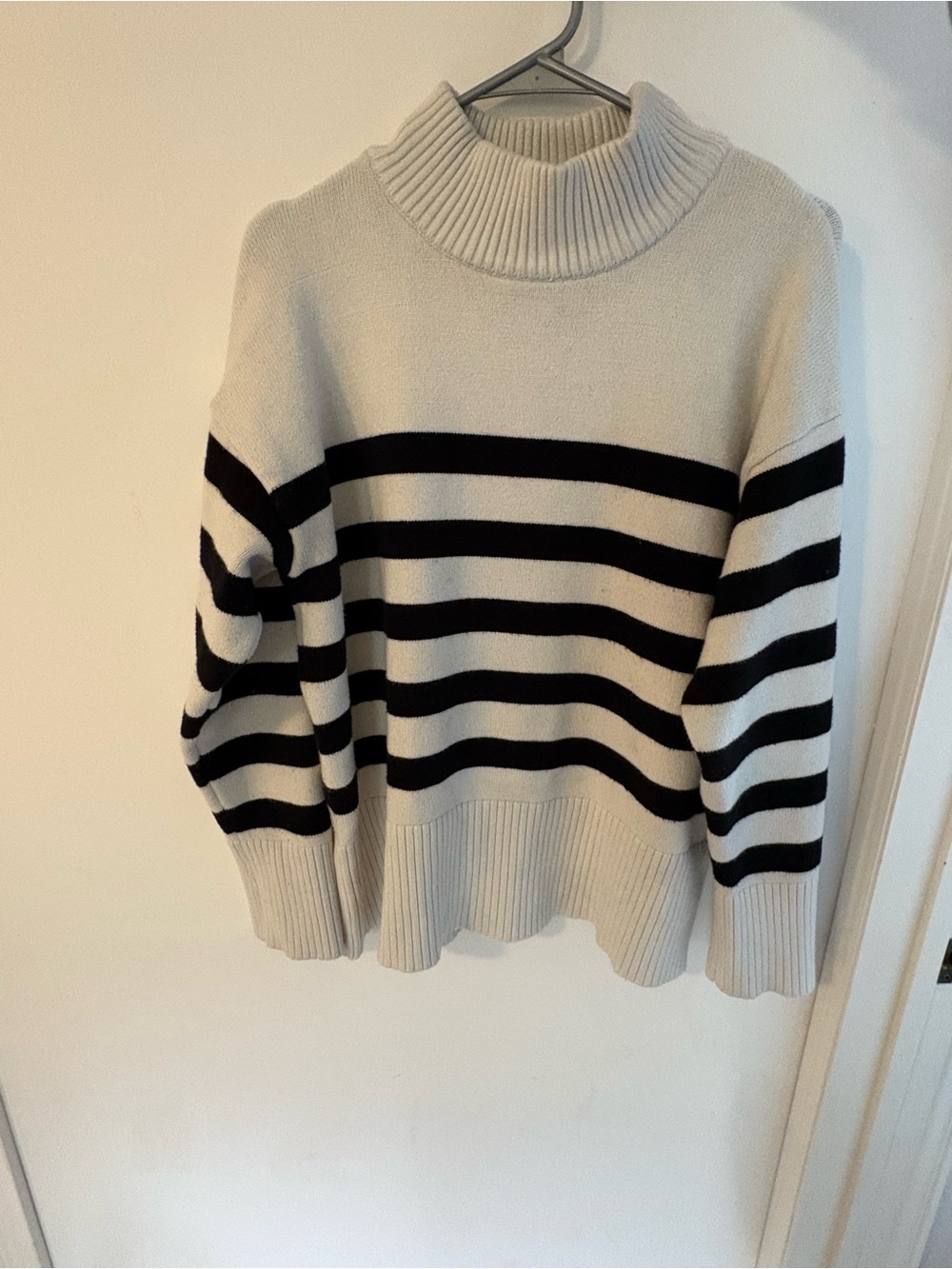 Ardene Cream and Black Striped Turtleneck Sweater